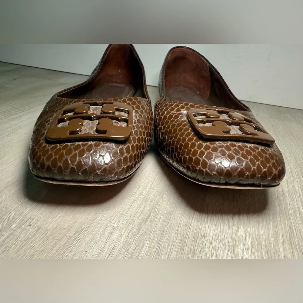 Tory Burch Georgia Ballet Flat Womens 5.5 Brown Croc Leather Medallion Ballerina